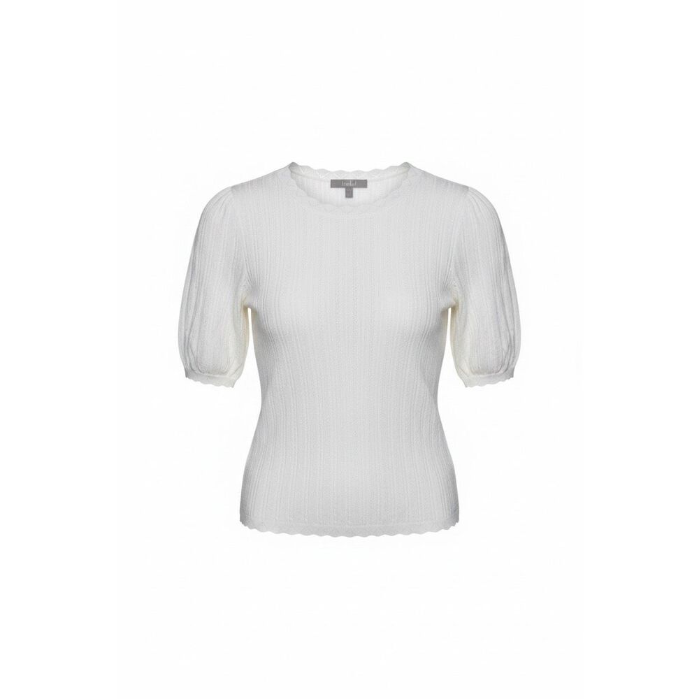 Marled Reunited Clothing Cable Knit Pointelle Short Puff Sleeve Sweater Ivory XL